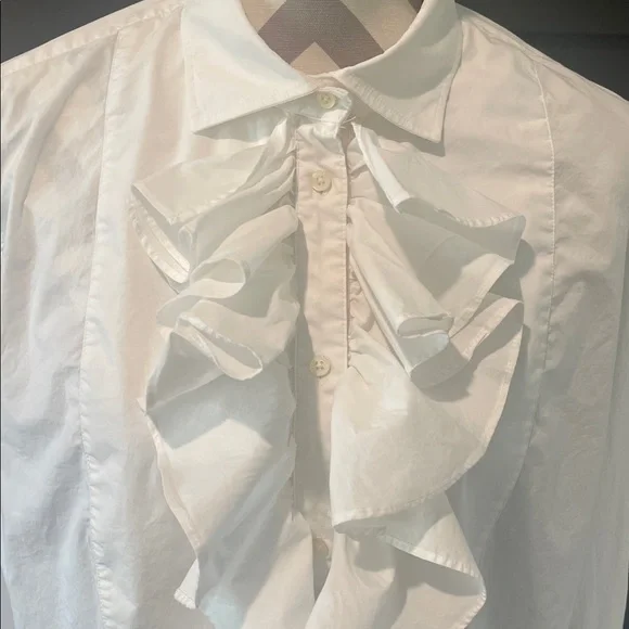 Ralph Lauren Cotton Preppy Ruffle Blouse With Flutter Cuffs Size XL - Picture 2 of 6